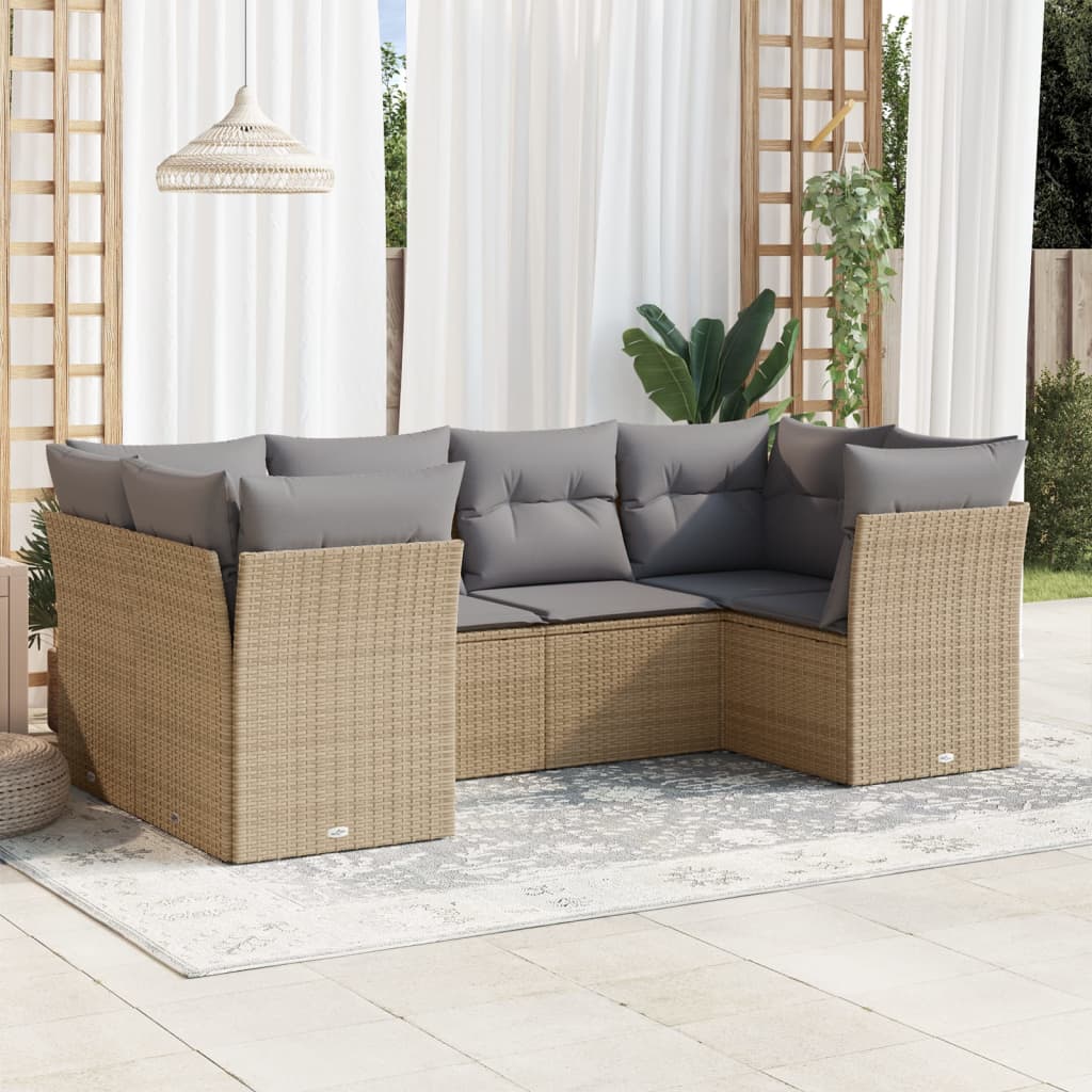 vidaXL 6-delige Loungeset met kussens poly rattan zwart
