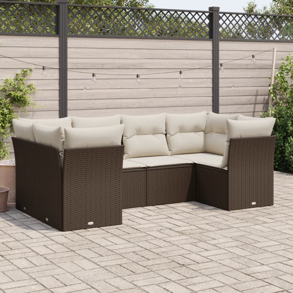 vidaXL 6-delige Loungeset met kussens poly rattan zwart