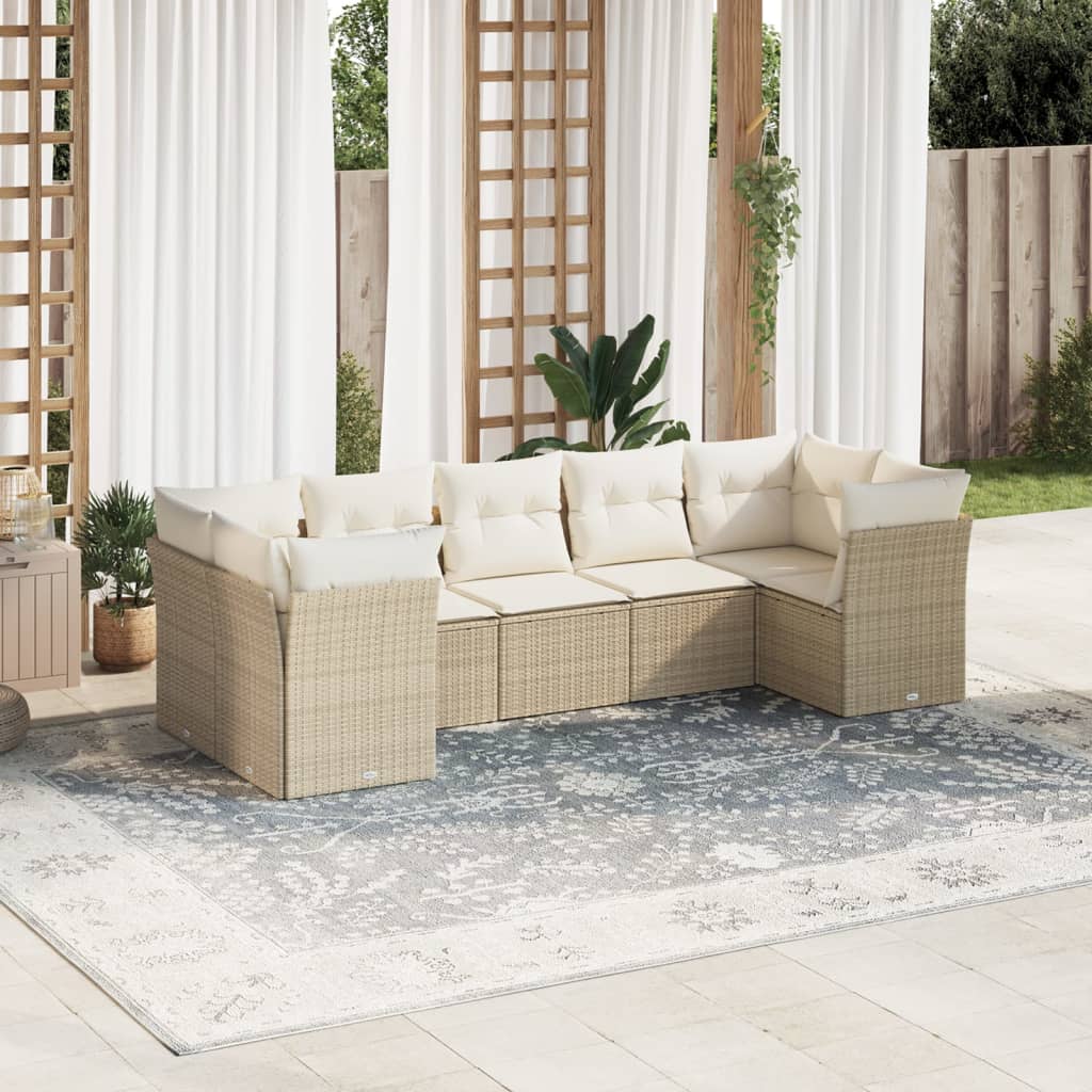 vidaXL 7-delige Loungeset met kussens poly rattan zwart