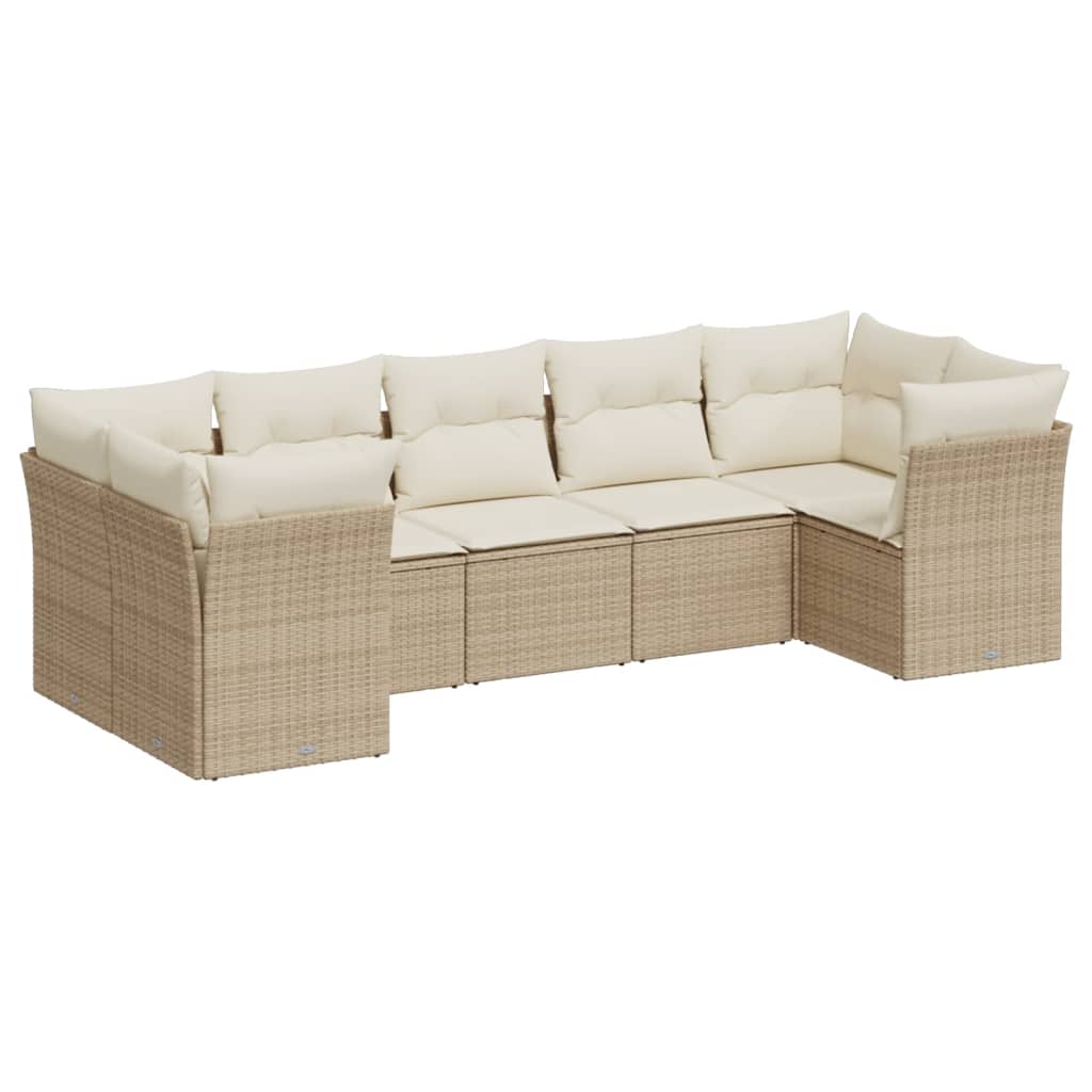 vidaXL 7-delige Loungeset met kussens poly rattan zwart