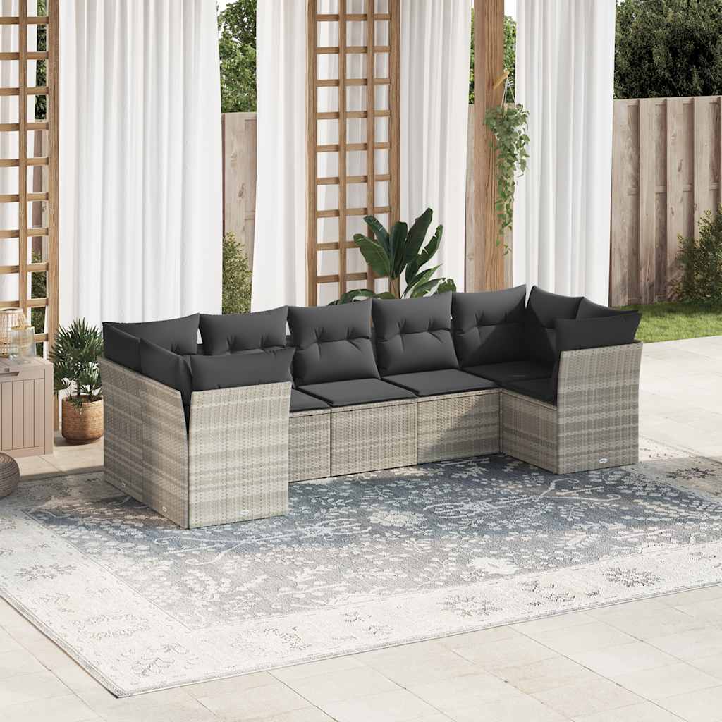 vidaXL 7-delige Loungeset met kussens poly rattan zwart
