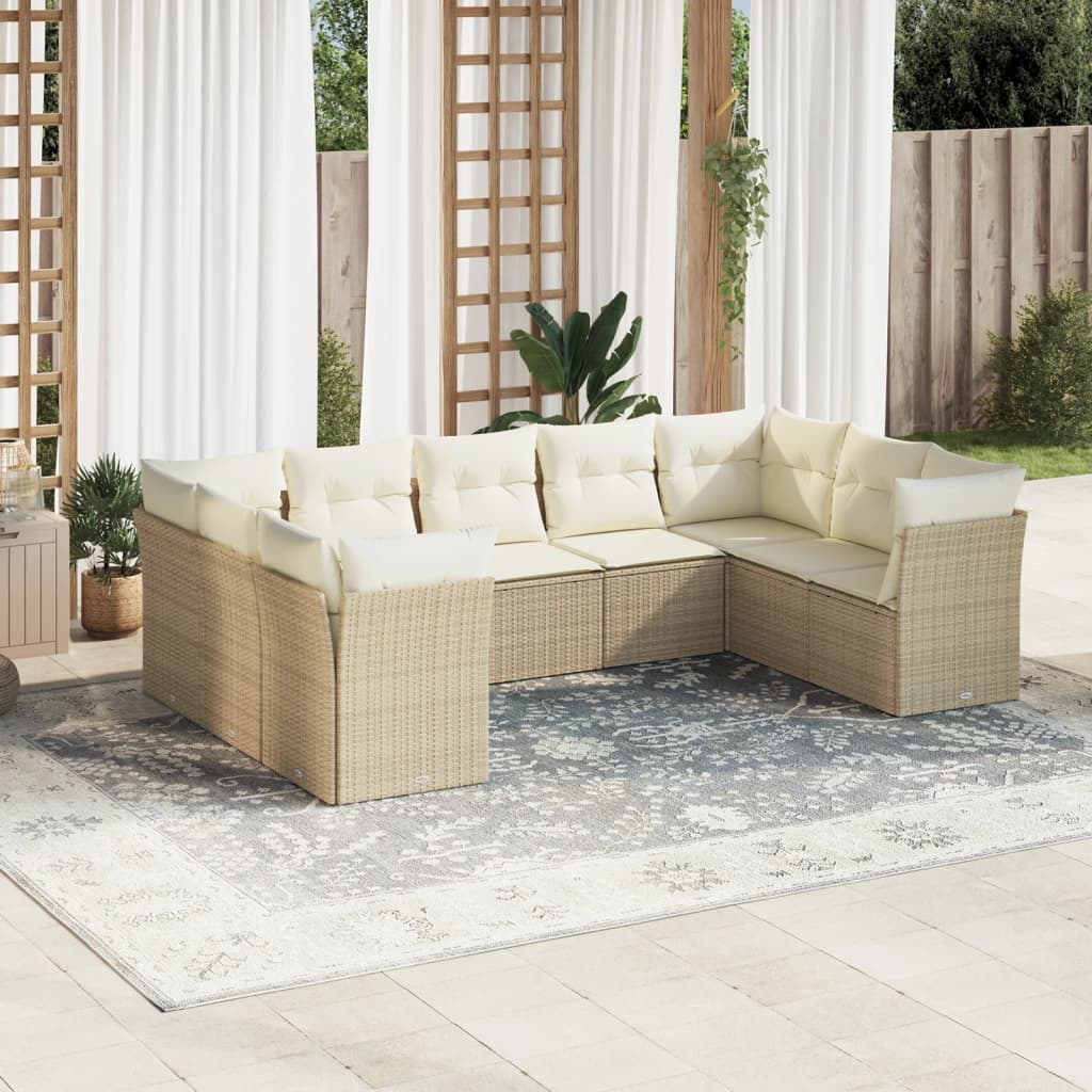 vidaXL 9-delige Loungeset met kussens poly rattan zwart