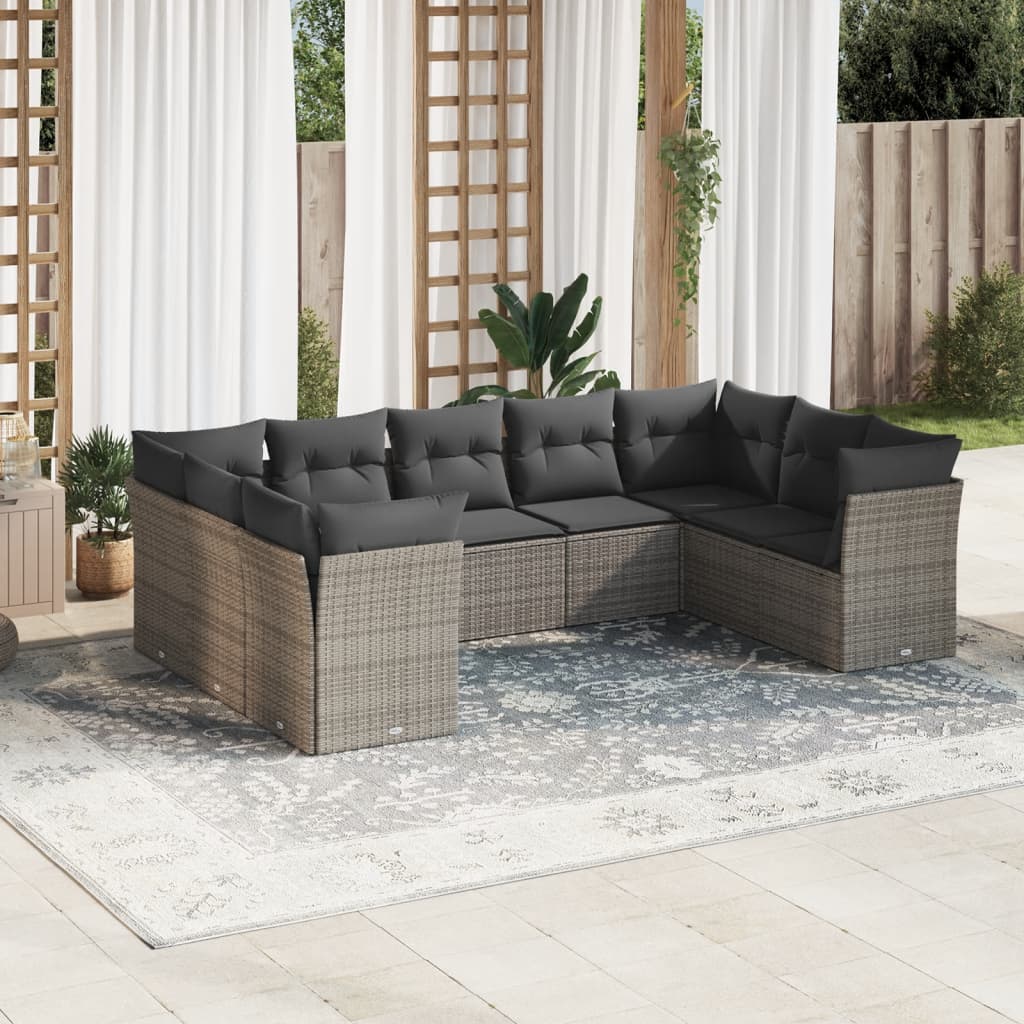 vidaXL 9-delige Loungeset met kussens poly rattan zwart