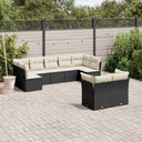 vidaXL 9-delige Loungeset met kussens poly rattan zwart