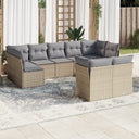 vidaXL 9-delige Loungeset met kussens poly rattan zwart