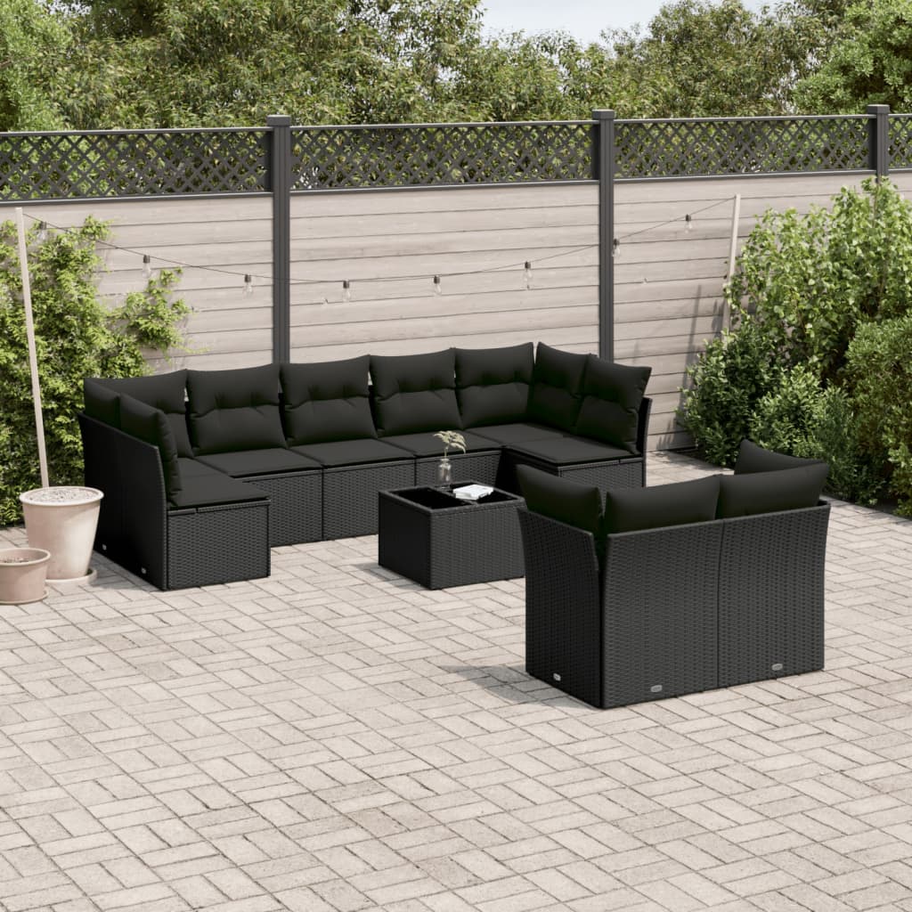 vidaXL 9-delige Loungeset met kussens poly rattan zwart