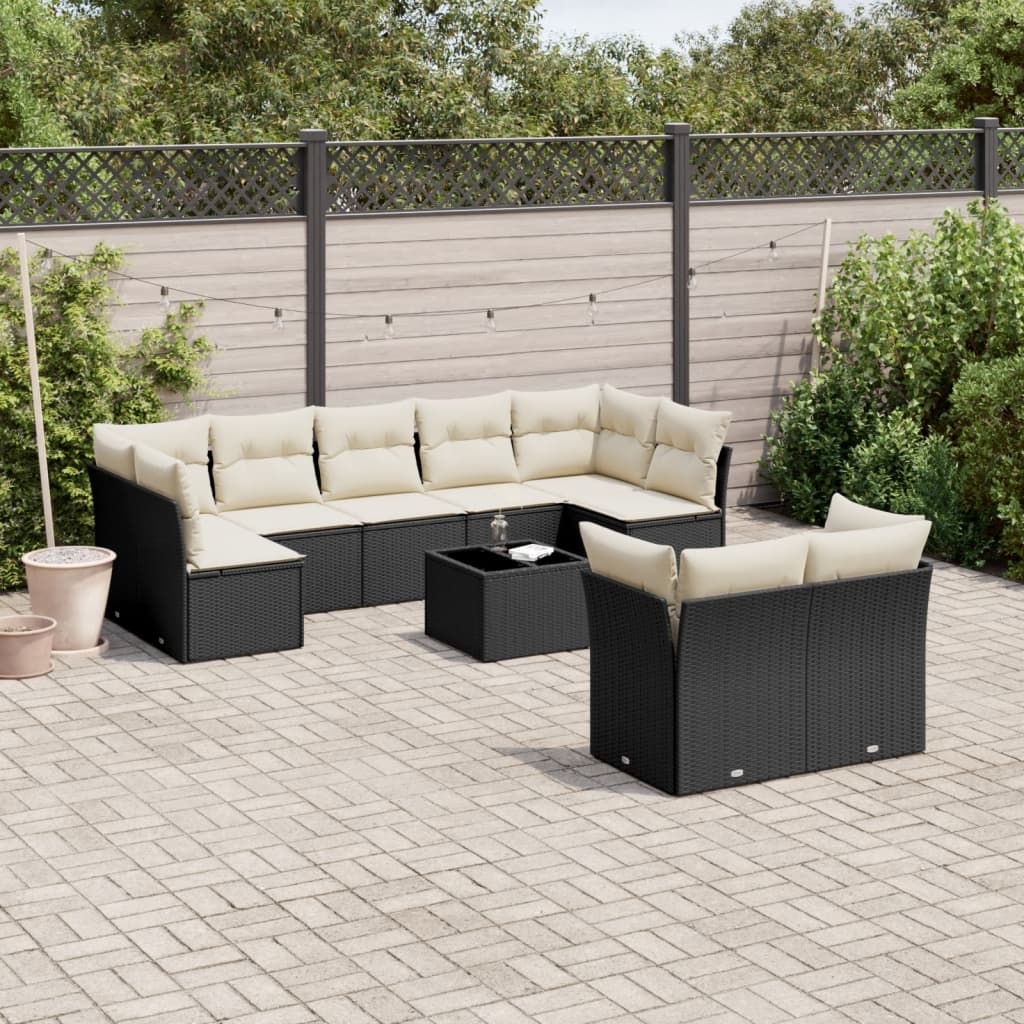 vidaXL 9-delige Loungeset met kussens poly rattan zwart