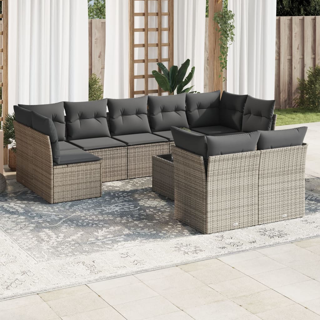 vidaXL 9-delige Loungeset met kussens poly rattan zwart