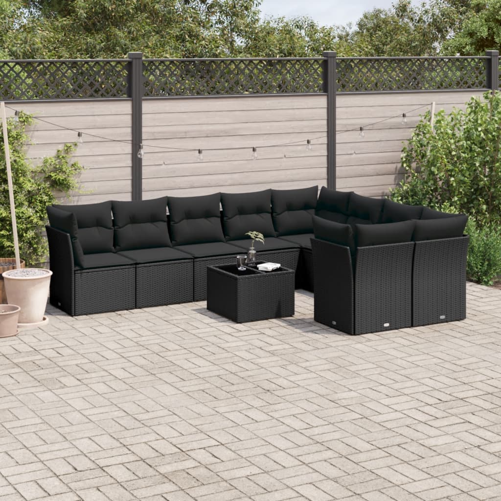 vidaXL 9-delige Loungeset met kussens poly rattan zwart