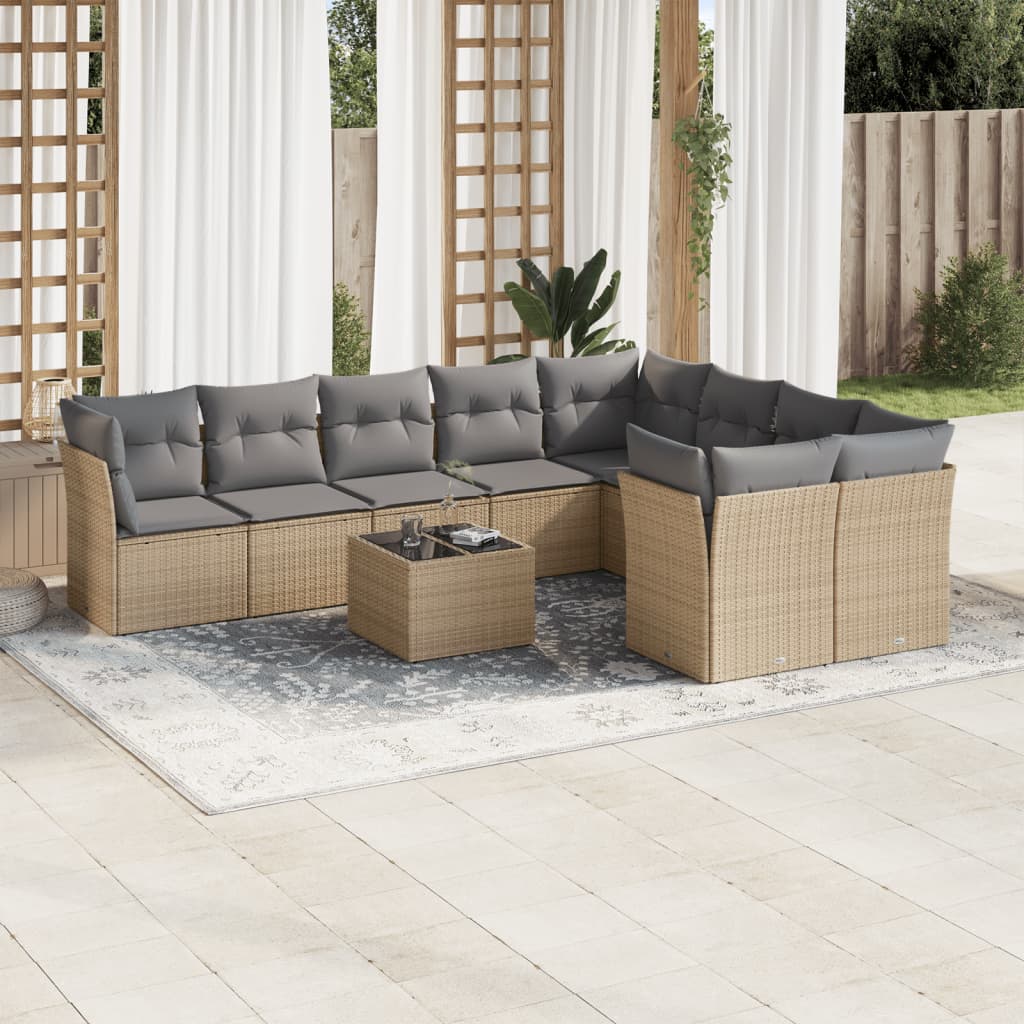 vidaXL 9-delige Loungeset met kussens poly rattan zwart
