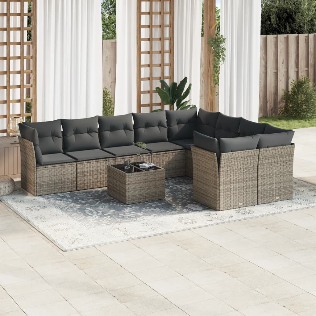 vidaXL 9-delige Loungeset met kussens poly rattan zwart