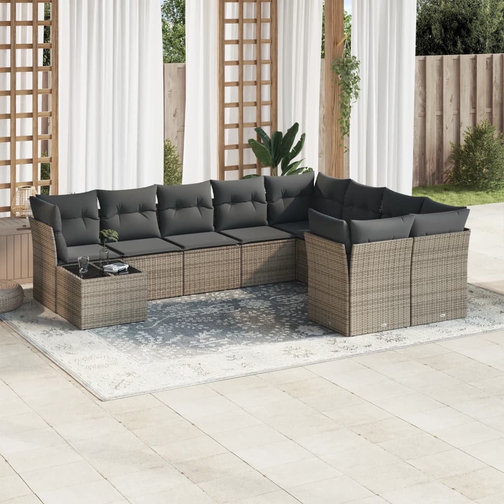 vidaXL 10-delige Loungeset met kussens poly rattan zwart