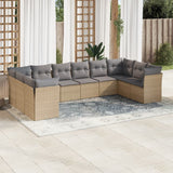 vidaXL 10-delige Loungeset met kussens poly rattan zwart
