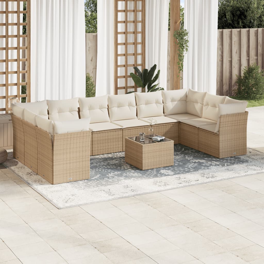 vidaXL 10-delige Loungeset met kussens poly rattan zwart