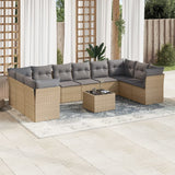 vidaXL 10-delige Loungeset met kussens poly rattan zwart
