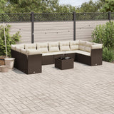 vidaXL 10-delige Loungeset met kussens poly rattan zwart