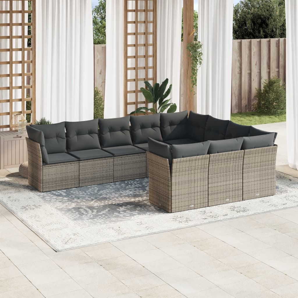vidaXL 10-delige Loungeset met kussens poly rattan zwart