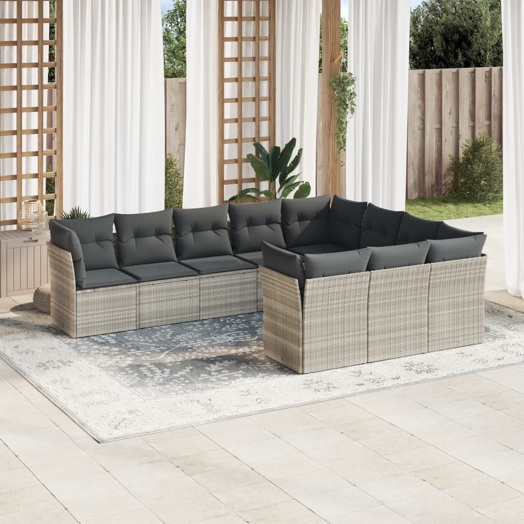 vidaXL 10-delige Loungeset met kussens poly rattan zwart