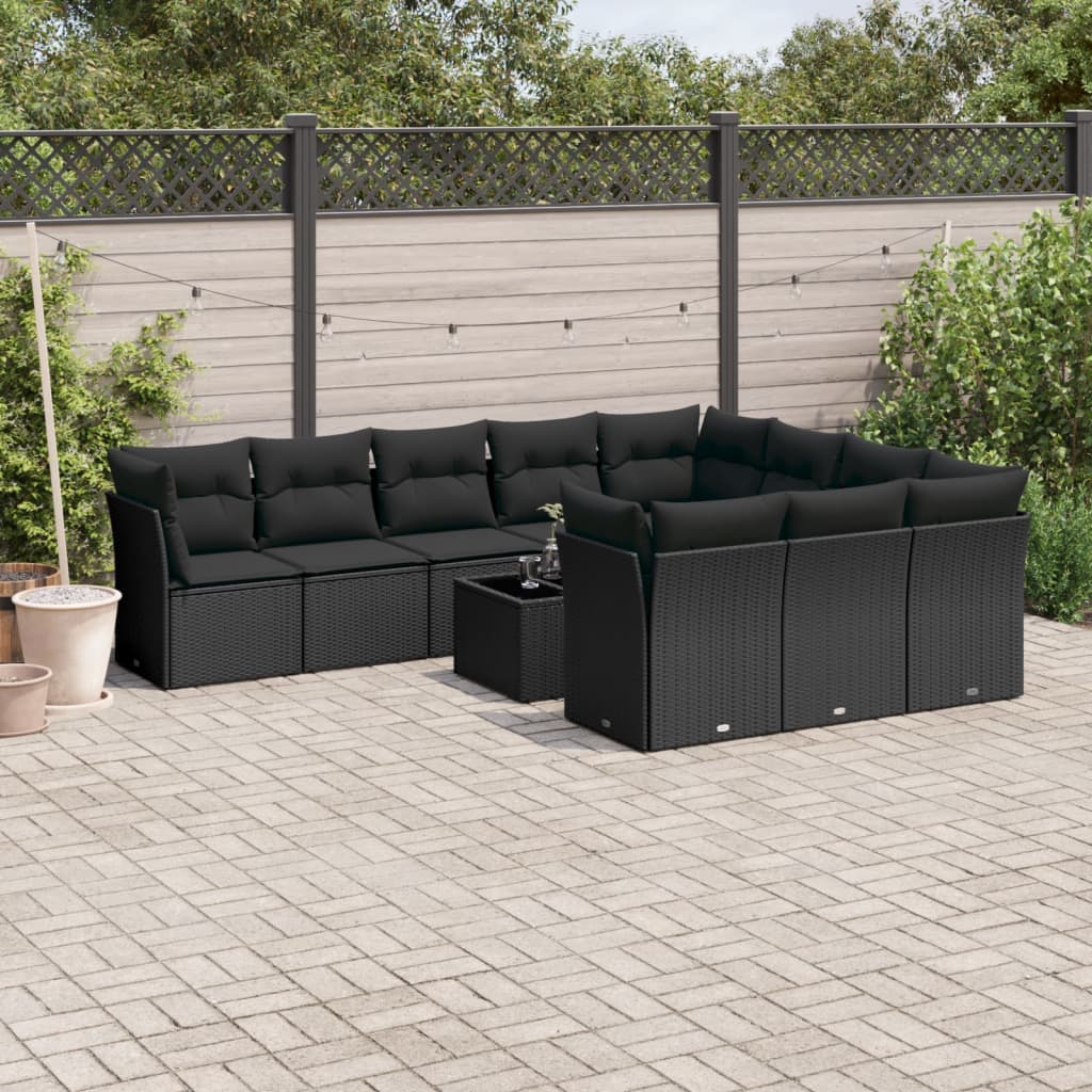 vidaXL 10-delige Loungeset met kussens poly rattan zwart