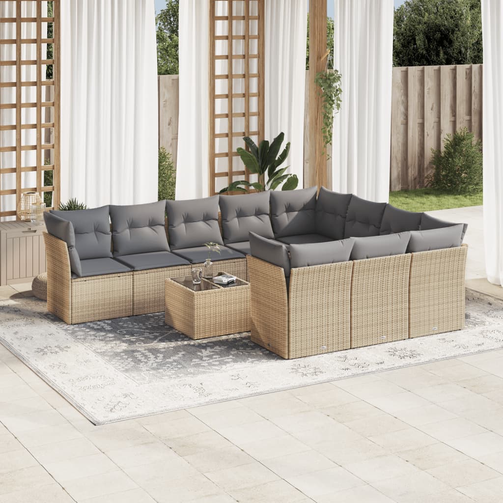 vidaXL 10-delige Loungeset met kussens poly rattan zwart