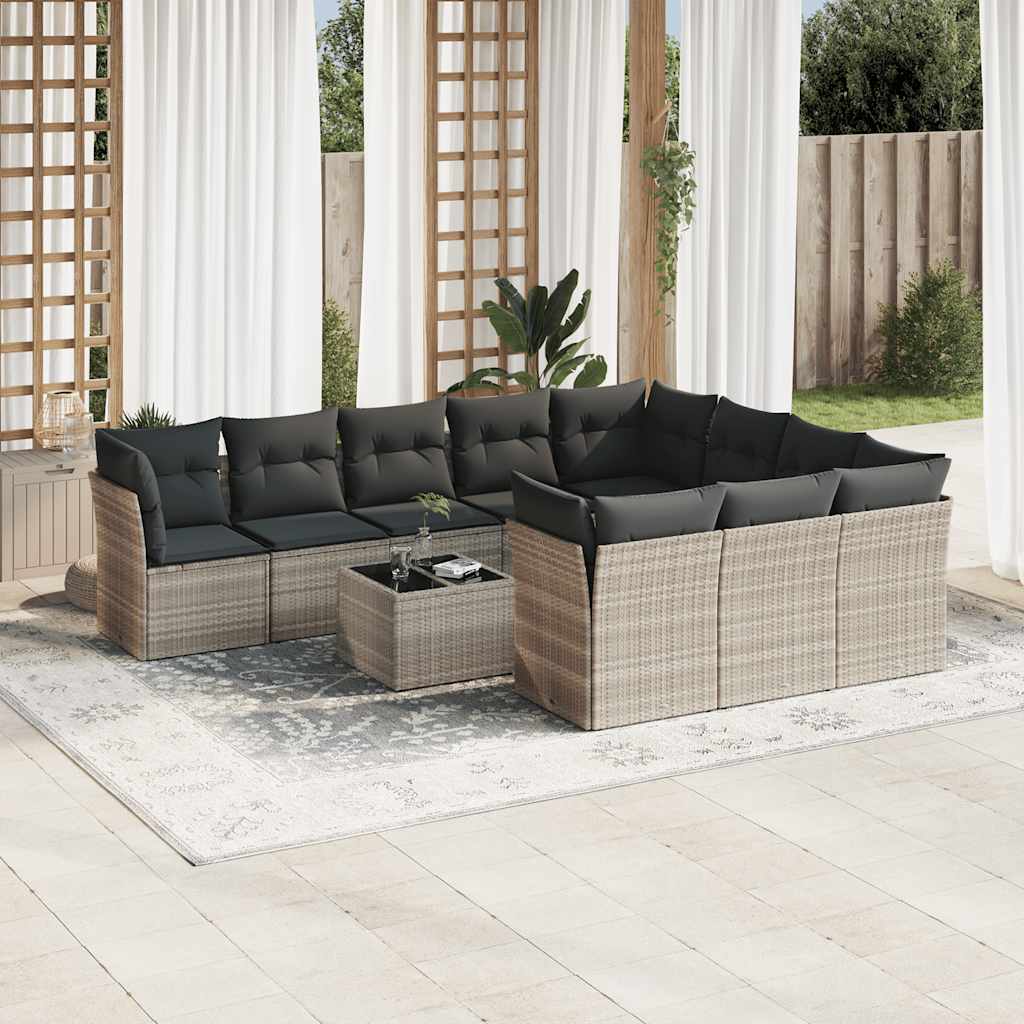vidaXL 10-delige Loungeset met kussens poly rattan zwart