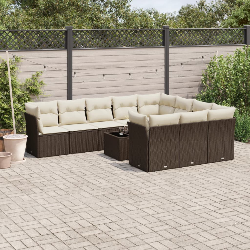vidaXL 10-delige Loungeset met kussens poly rattan zwart
