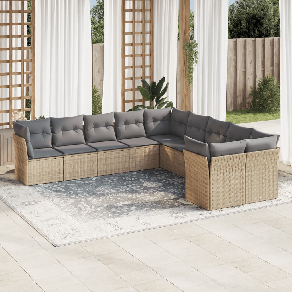 vidaXL 10-delige Loungeset met kussens poly rattan zwart
