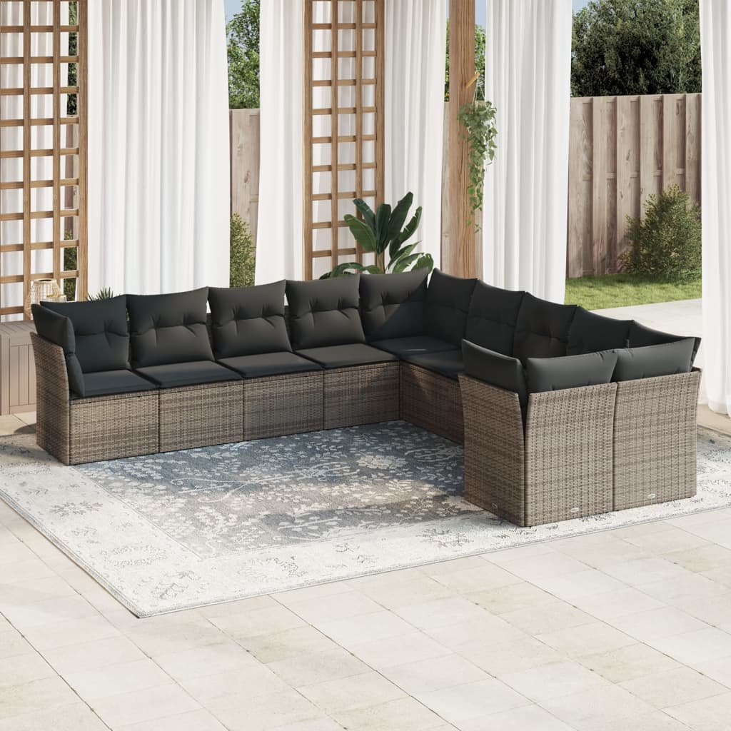 vidaXL 10-delige Loungeset met kussens poly rattan zwart