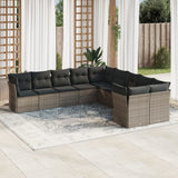 vidaXL 10-delige Loungeset met kussens poly rattan zwart