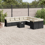 vidaXL 10-delige Loungeset met kussens poly rattan zwart