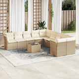 vidaXL 10-delige Loungeset met kussens poly rattan zwart