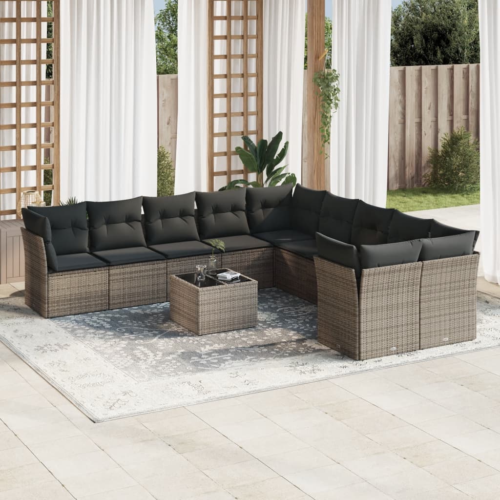 vidaXL 10-delige Loungeset met kussens poly rattan zwart