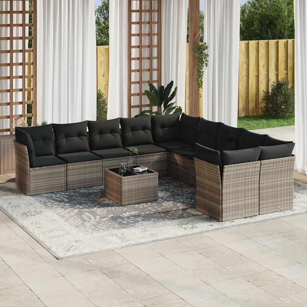 vidaXL 10-delige Loungeset met kussens poly rattan zwart