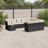 vidaXL 11-delige Loungeset met kussens poly rattan zwart