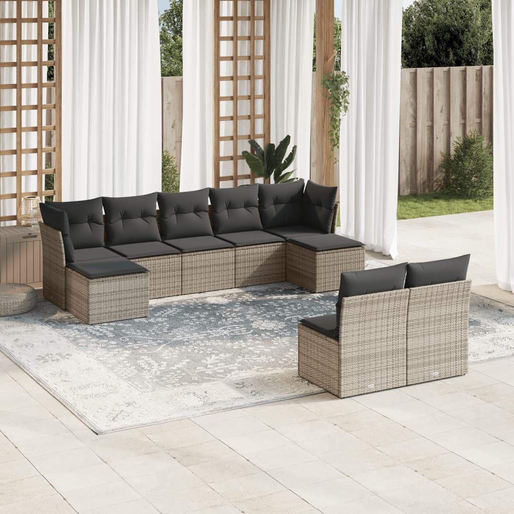 vidaXL 9-delige Loungeset met kussens poly rattan zwart