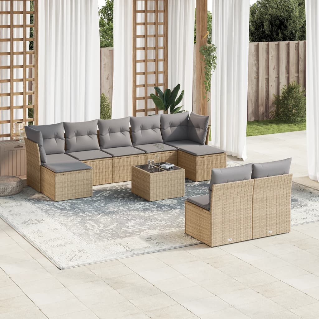 vidaXL 9-delige Loungeset met kussens poly rattan zwart