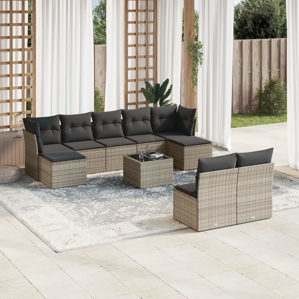 vidaXL 9-delige Loungeset met kussens poly rattan zwart