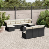 vidaXL 10-delige Loungeset met kussens poly rattan zwart