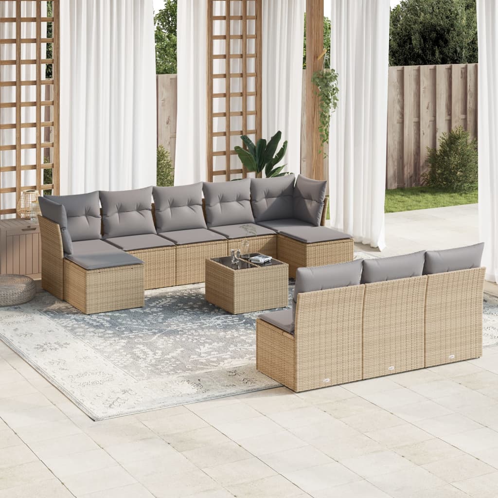 vidaXL 10-delige Loungeset met kussens poly rattan zwart