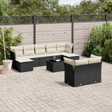 vidaXL 9-delige Loungeset met kussens poly rattan zwart