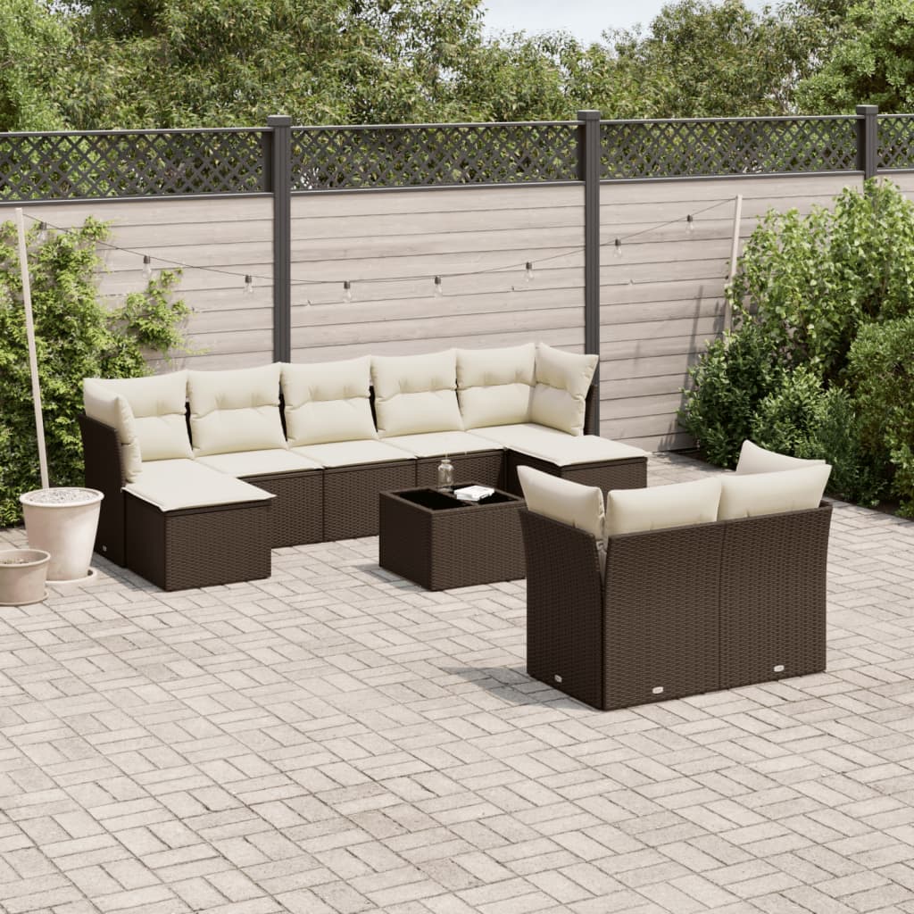 vidaXL 9-delige Loungeset met kussens poly rattan zwart