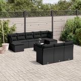 vidaXL 10-delige Loungeset met kussens poly rattan zwart