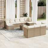 vidaXL 10-delige Loungeset met kussens poly rattan zwart