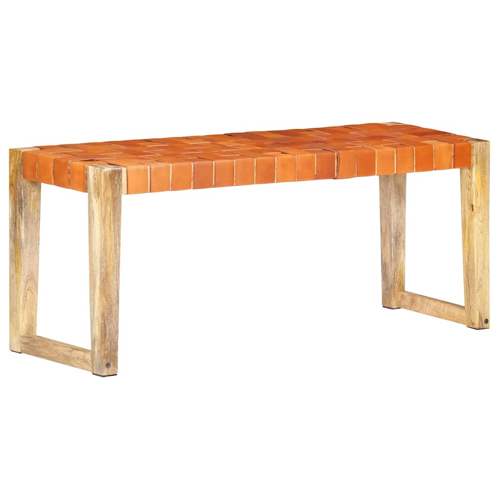 vidaXL Bench 110 cm Genuine Leather and Solid Mango Wood Brown