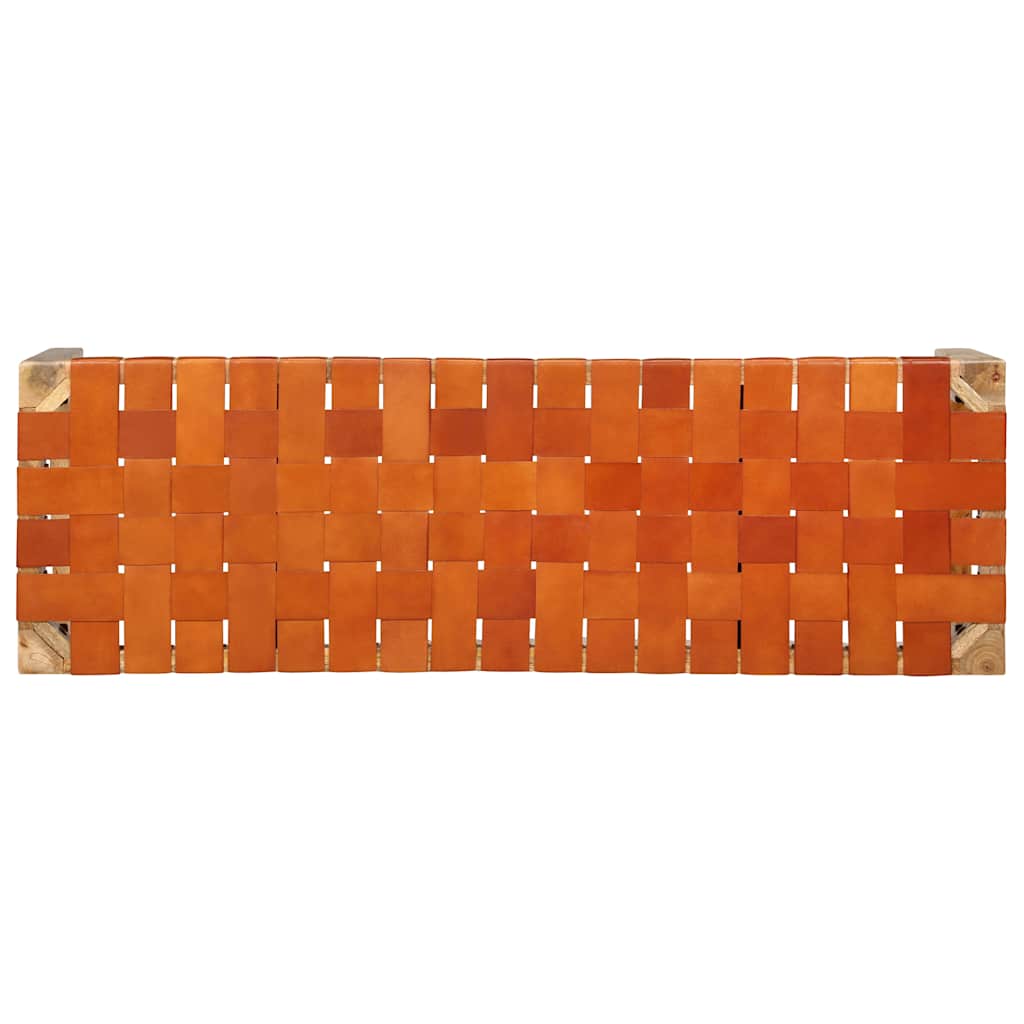 vidaXL Bench 110 cm Genuine Leather and Solid Mango Wood Brown