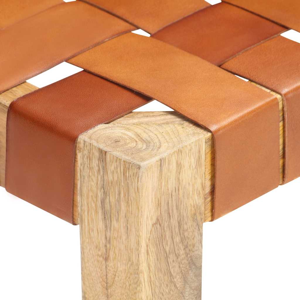 vidaXL Bench 110 cm Genuine Leather and Solid Mango Wood Brown