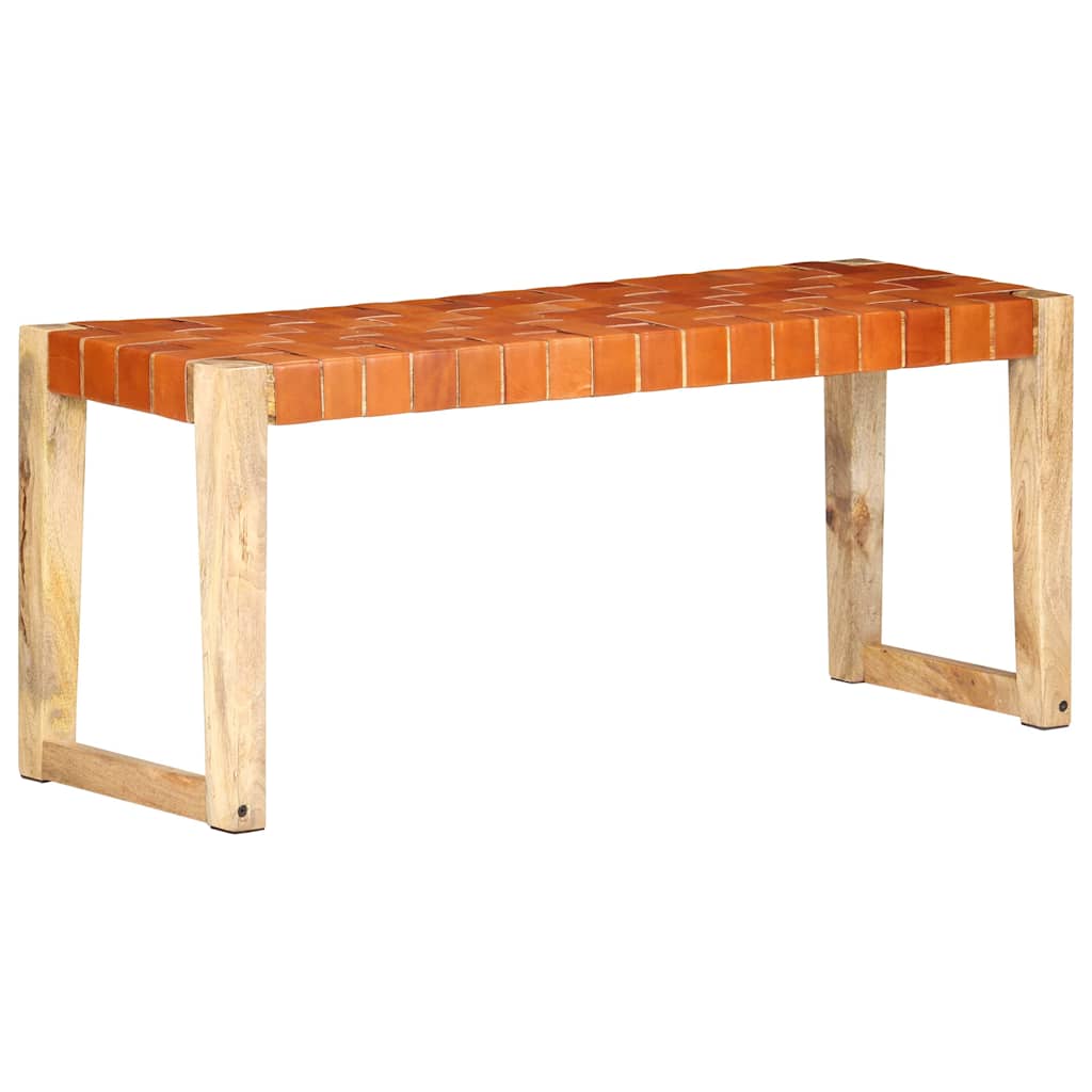 vidaXL Bench 110 cm Genuine Leather and Solid Mango Wood Brown