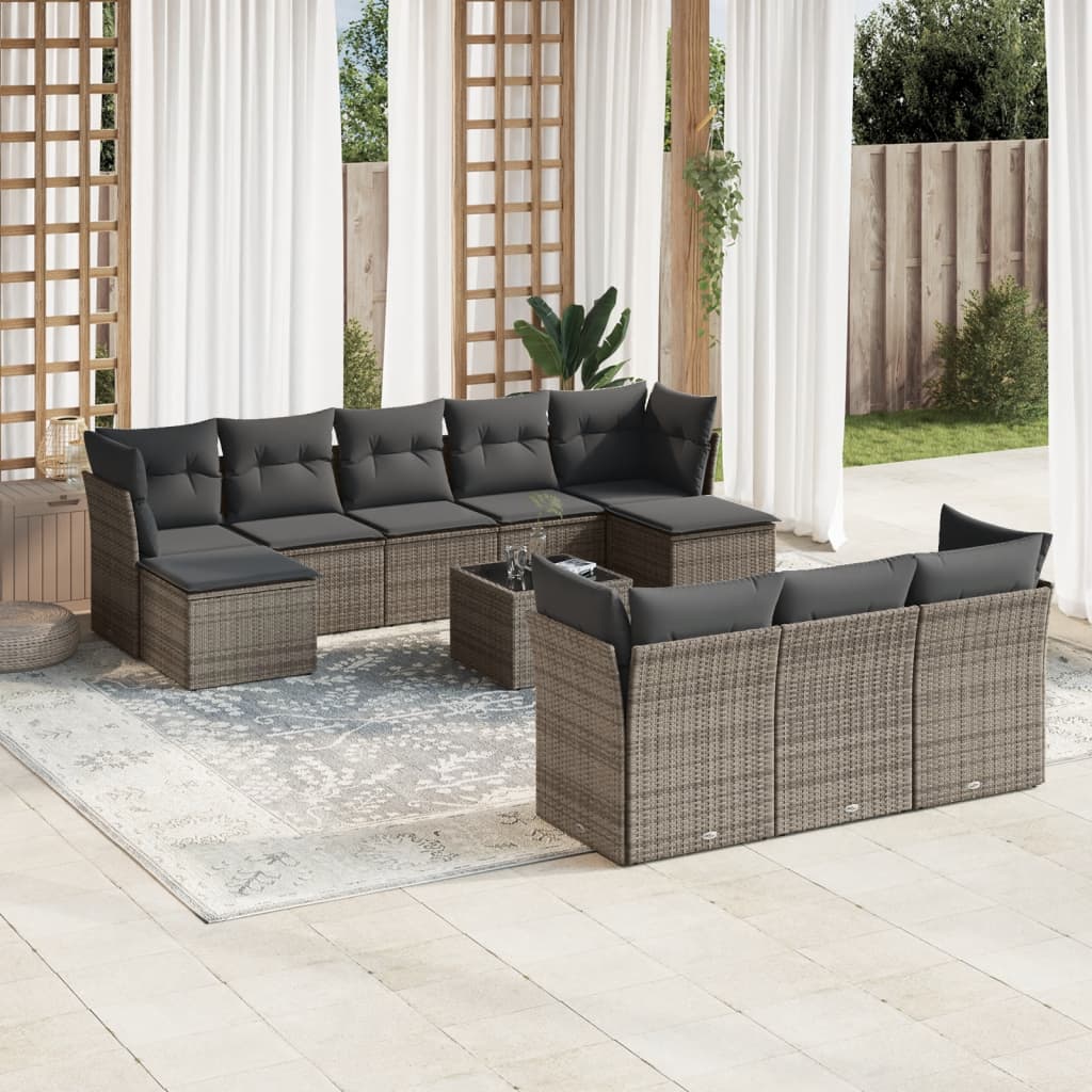 vidaXL 10-delige Loungeset met kussens poly rattan zwart