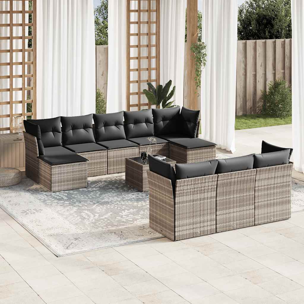 vidaXL 10-delige Loungeset met kussens poly rattan zwart