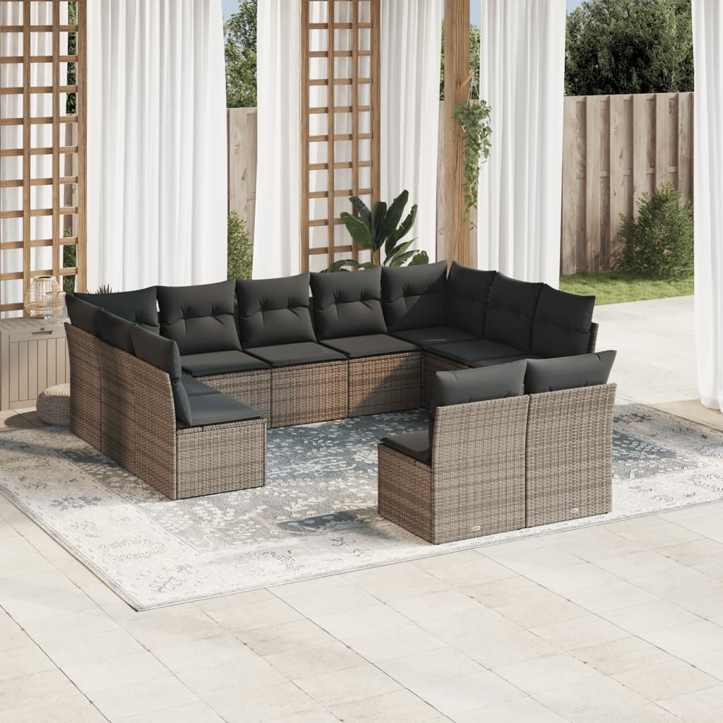 vidaXL 11-delige Loungeset met kussens poly rattan zwart